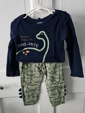 Carter's Navy Long-Sleeve Dino Graphic One-Piece Bodysuit And Dino Pants
